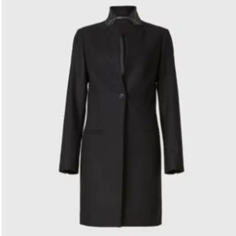 AllSaints Vita Vine Coat - slim wool coat with leather collar trimming -  EUC!